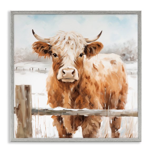 Stupell Industries Cattle at Snowy Fence Gray Framed Giclee Art, design by Heidi Kuntz