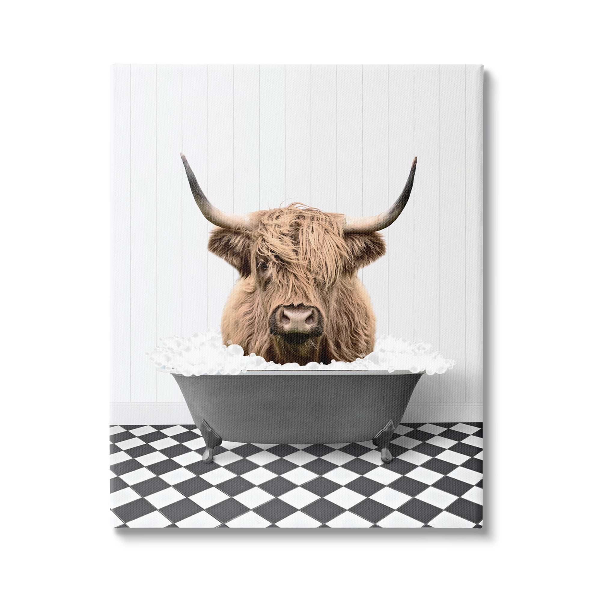 Stupell Industries Cattle in Checkered Bathroom Animals & Insects Painting Gallery Wrapped Canvas Print Wall Art, 24 x 30