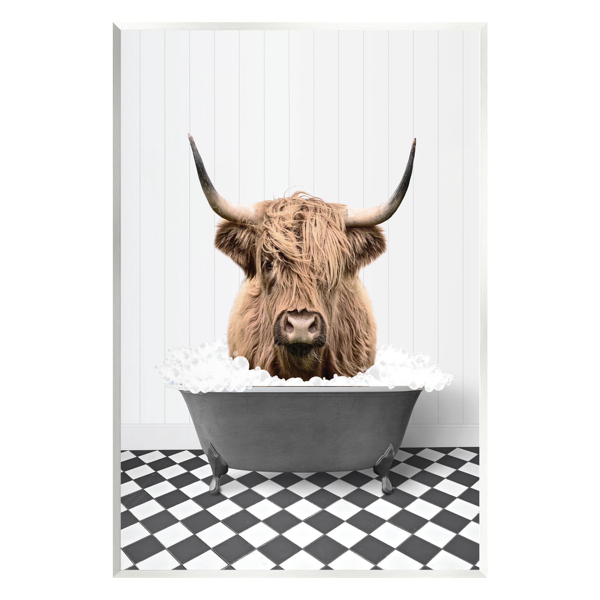 Stupell Industries Cattle in Checkered Bathroom Animals & Insects Painting Unframed Art Print Wall Art, 13 x 19