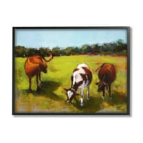 Stupell Industries Cattle in Countryside Painting Animals & Insects Painting Black Framed Art Print Wall Art, 14 x 11