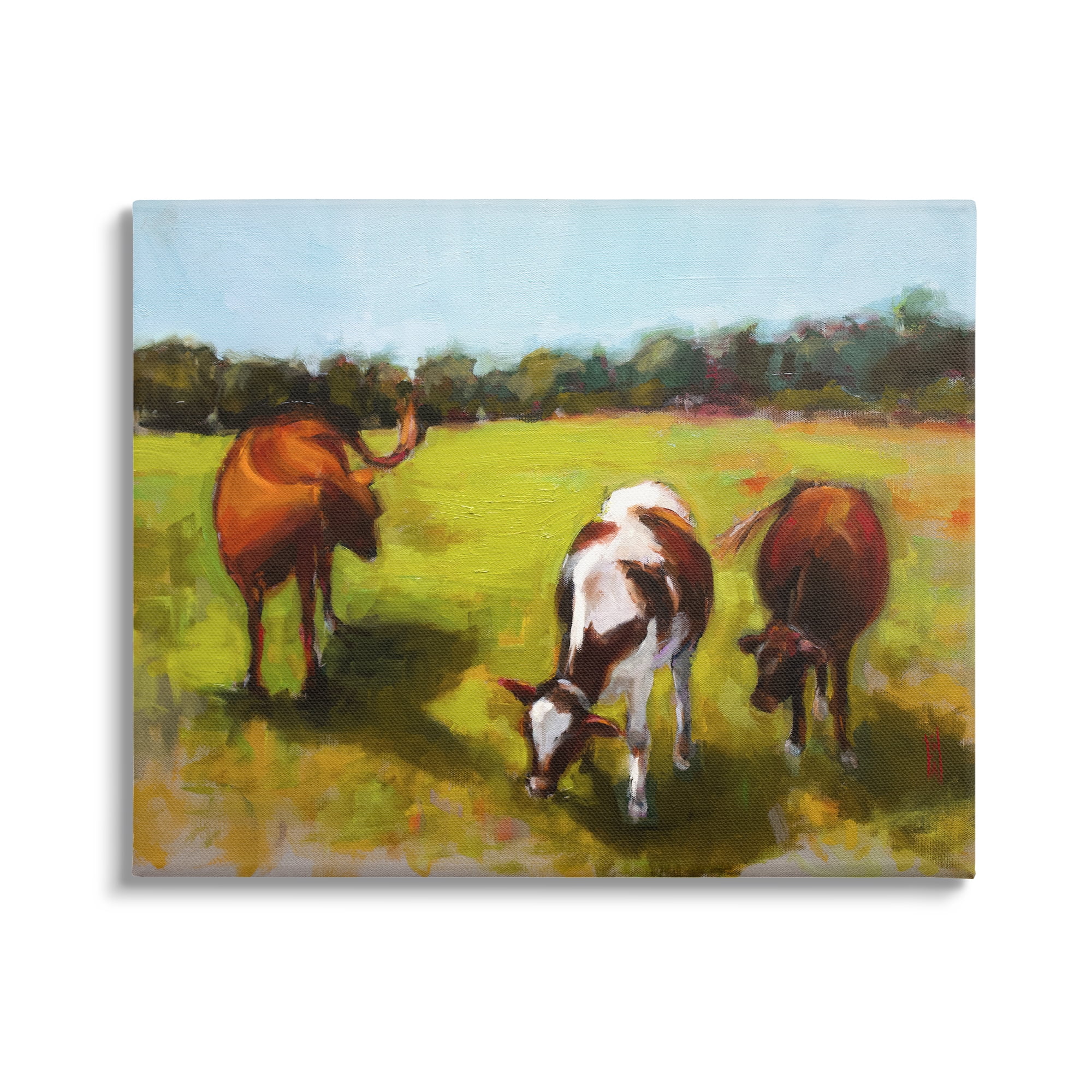 Stupell Industries Cattle in Countryside Painting Animals & Insects Painting Gallery Wrapped Canvas Print Wall Art, 30 x 24