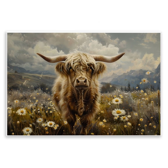 Stupell Industries Cattle in Daisy Field Animals Painting Unframed Art Print Wall Art, 15 x 10