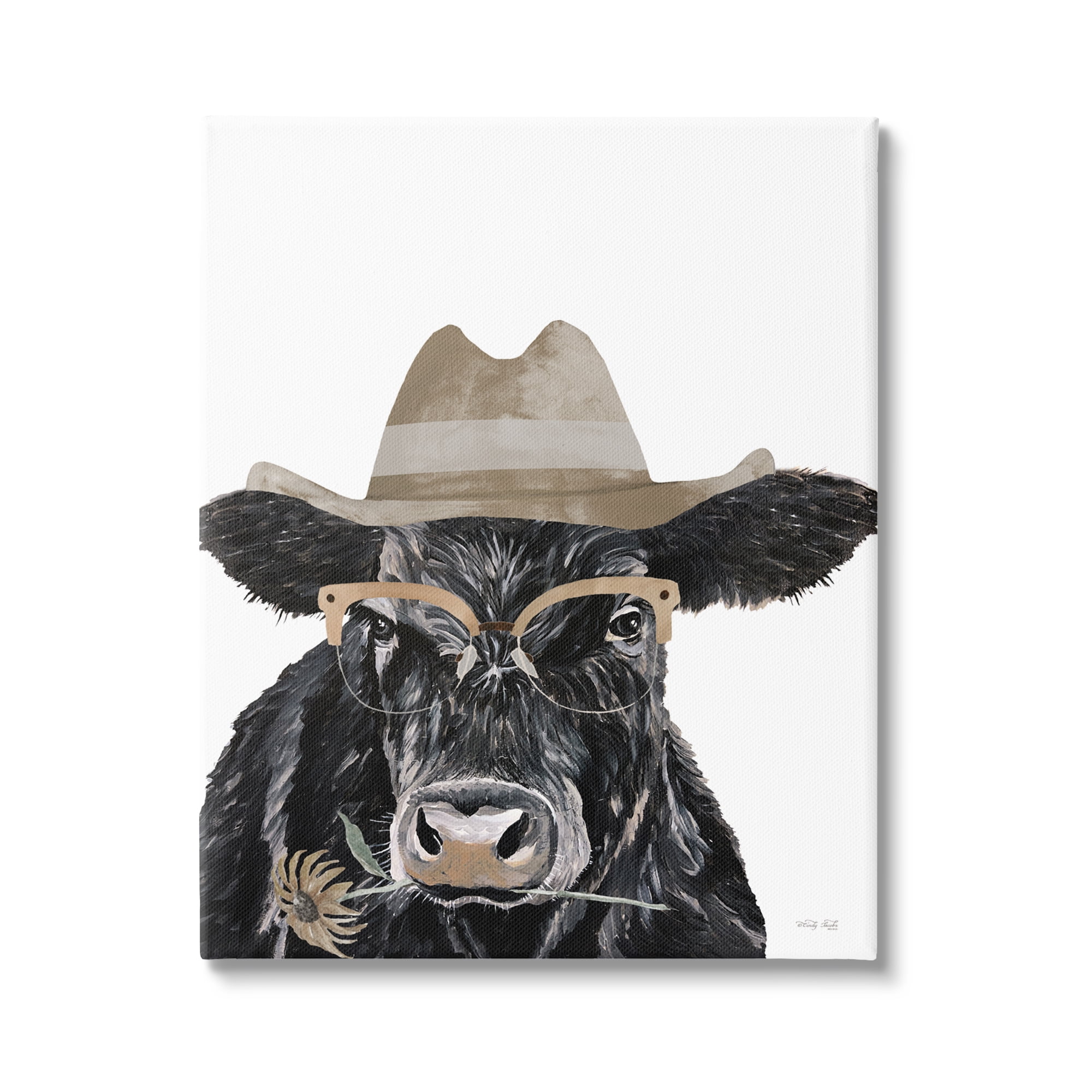 Stupell Industries Cattle in Hat & Glasses Animals & Insects Painting Gallery Wrapped Canvas Print Wall Art, 36 x 48