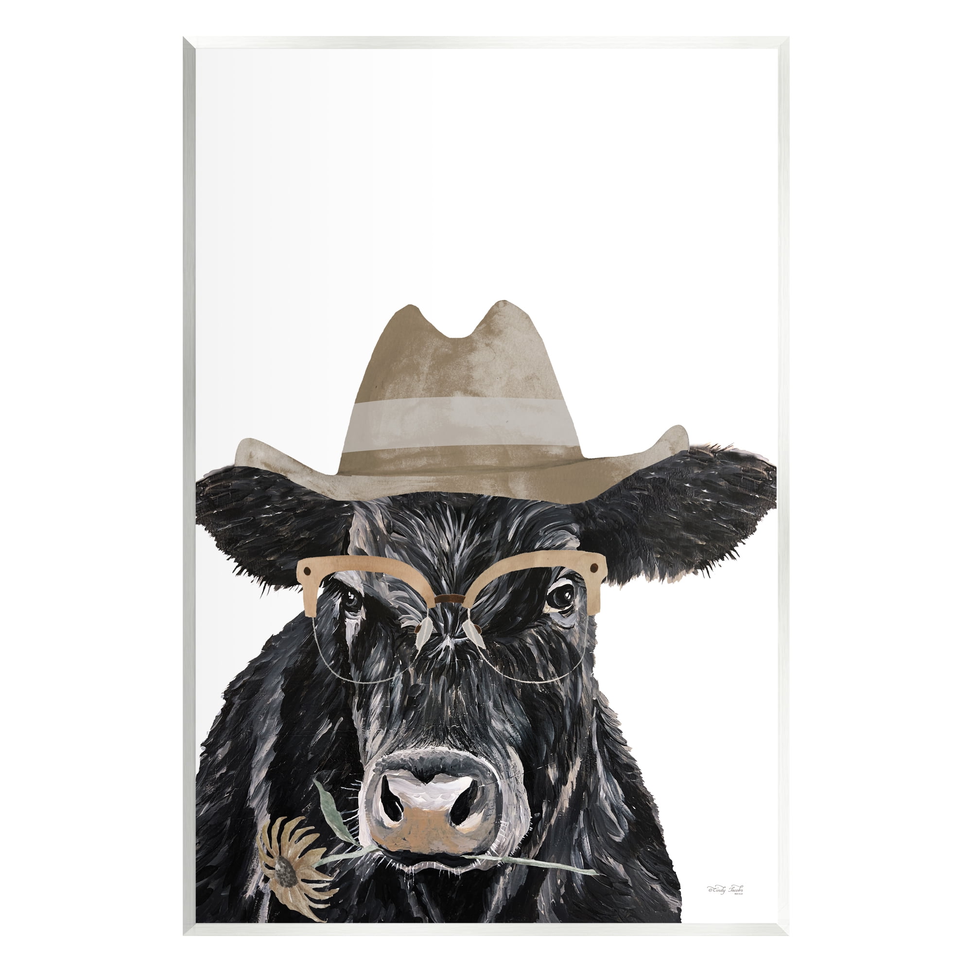 Stupell Industries Cattle in Hat & Glasses Animals & Insects Painting Unframed Art Print Wall Art, 13 x 19