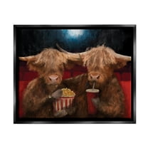 Stupell Industries Cattle in Movie Theater Animals & Insects Painting Black Floater Framed Art Print Wall Art, 21 x 17