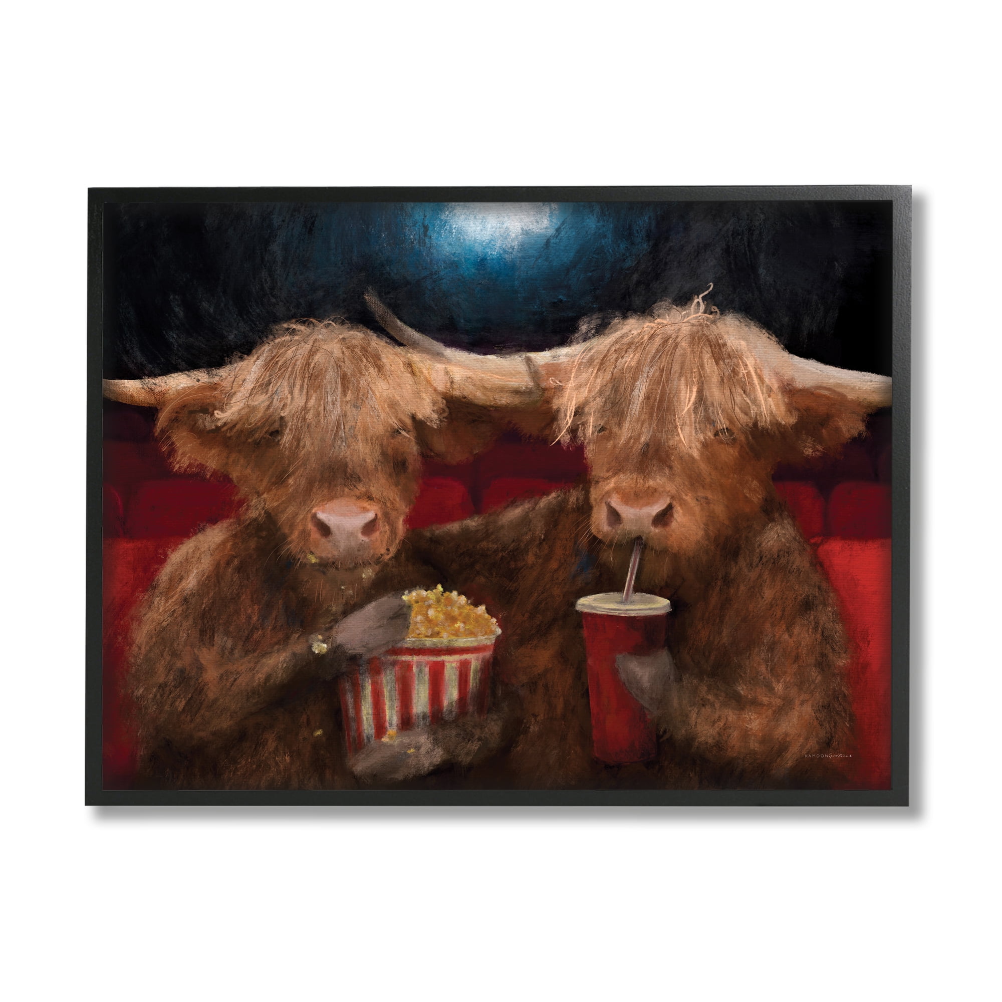 Stupell Industries Cattle in Movie Theater Animals & Insects Painting Black Framed Art Print Wall Art, 14 x 11