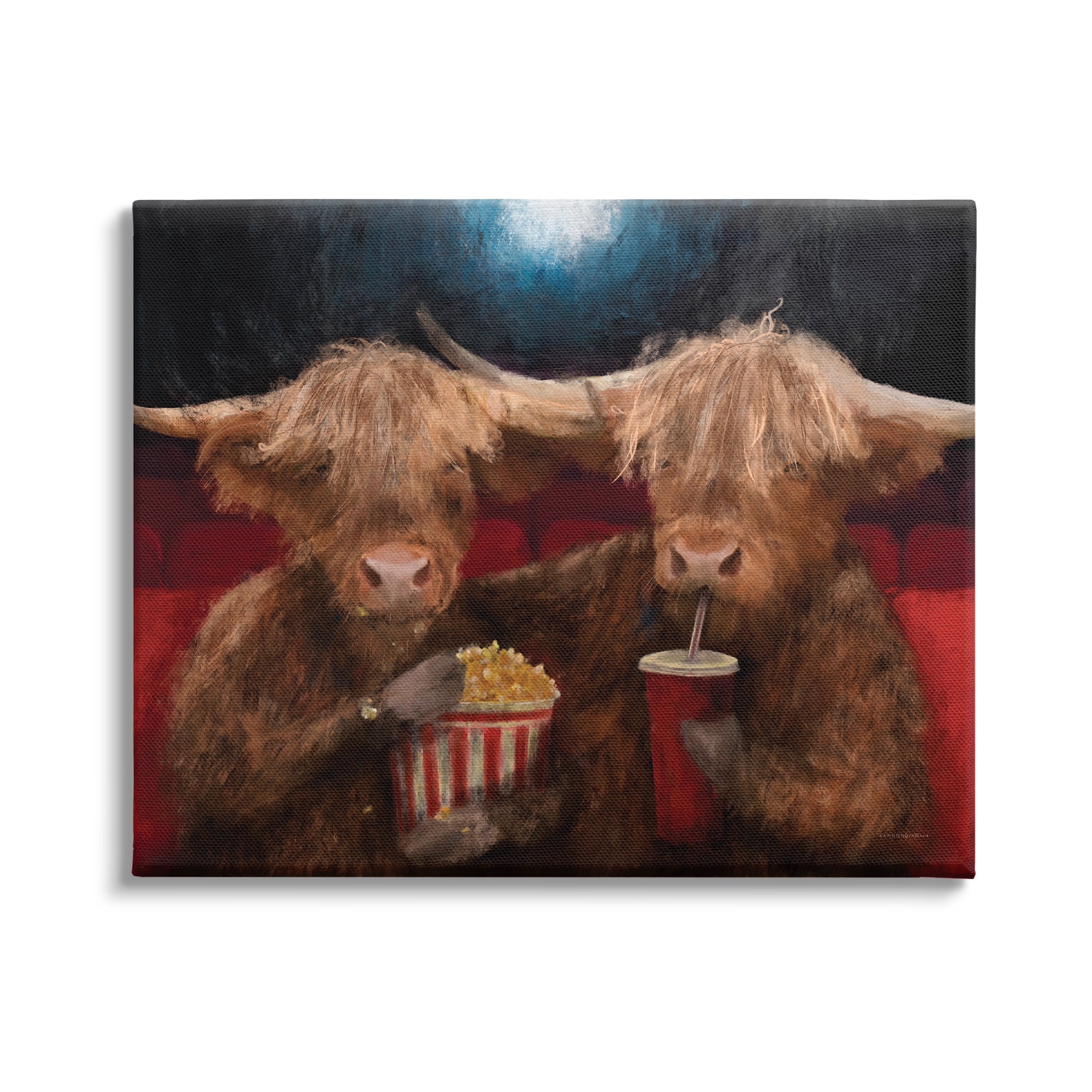 Stupell Industries Cattle in Movie Theater Animals & Insects Painting Gallery Wrapped Canvas Print Wall Art, 48 x 36