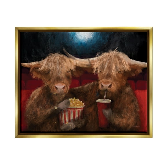 Stupell Industries Cattle in Movie Theater Animals & Insects Painting Gold Floater Framed Art Print Wall Art, 31 x 25