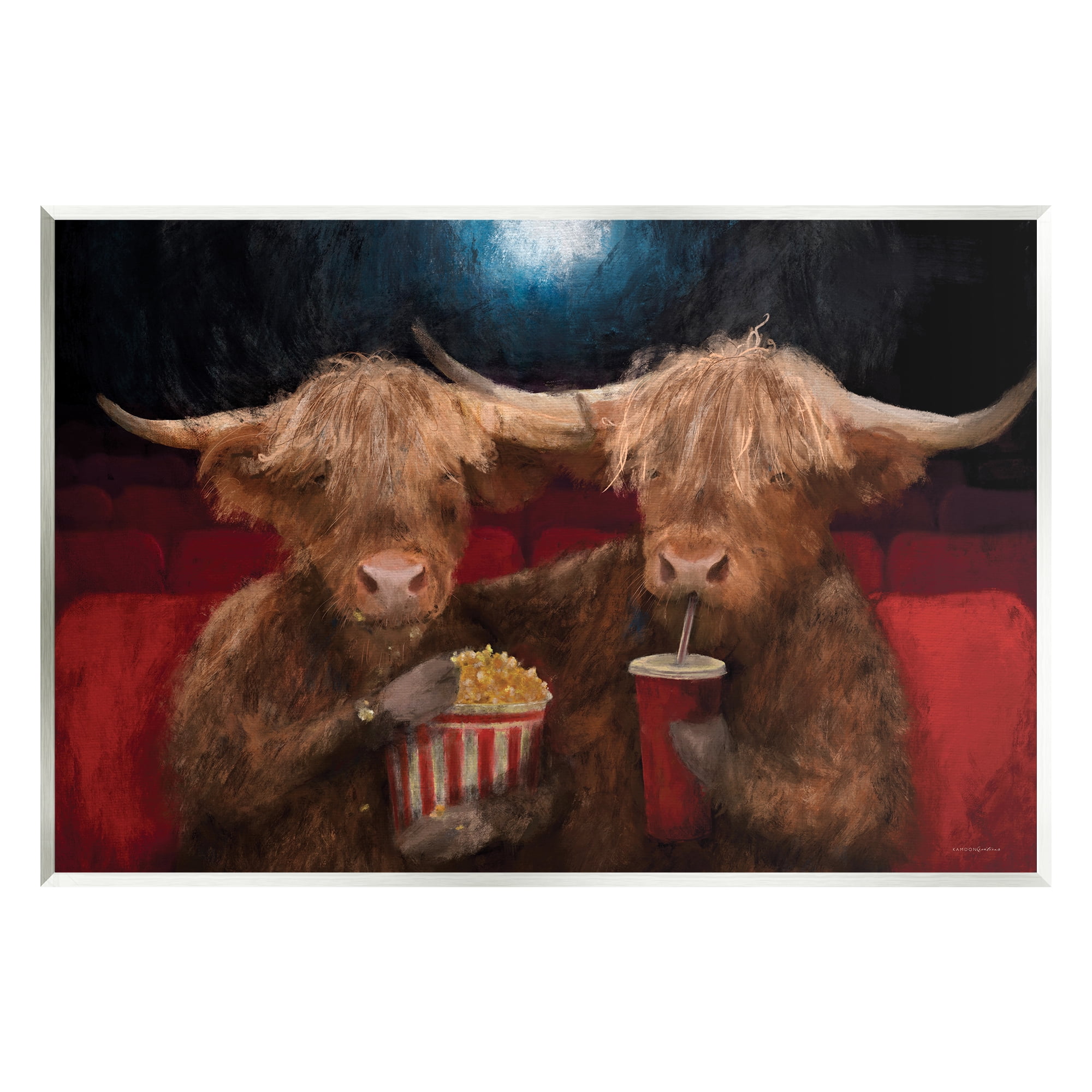 Stupell Industries Cattle in Movie Theater Animals & Insects Painting Unframed Art Print Wall Art, 15 x 10