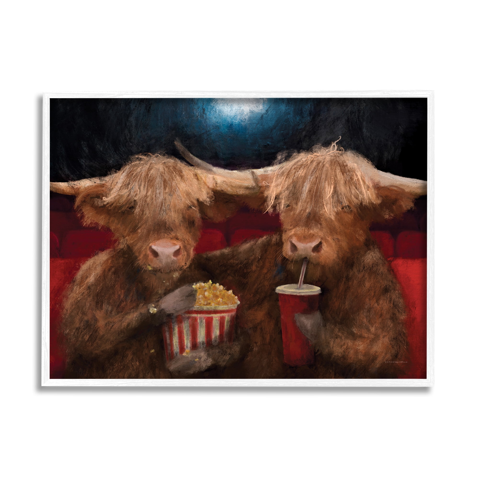 Stupell Industries Cattle in Movie Theater Animals & Insects Painting White Framed Art Print Wall Art, 20 x 16