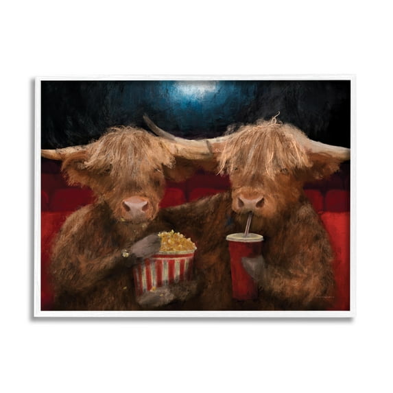 Stupell Industries Cattle in Movie Theater Animals & Insects Painting White Framed Art Print Wall Art, 30 x 24