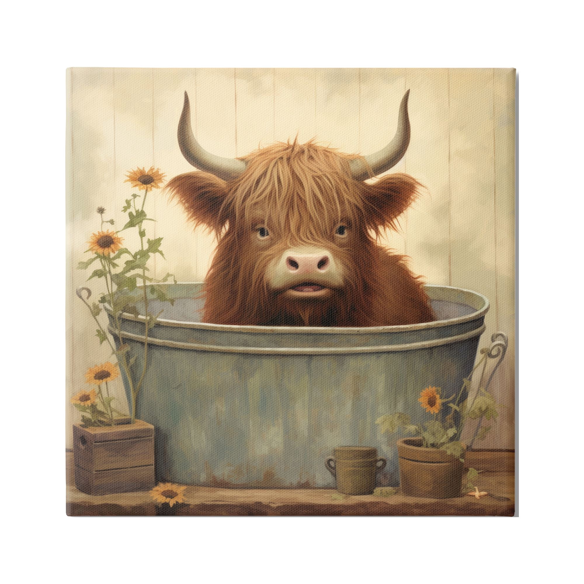 Stupell Industries Cattle in Vintage Bath Tin Animals & Insects Painting Gallery Wrapped Canvas Art Print Wall Art, 30 x 30