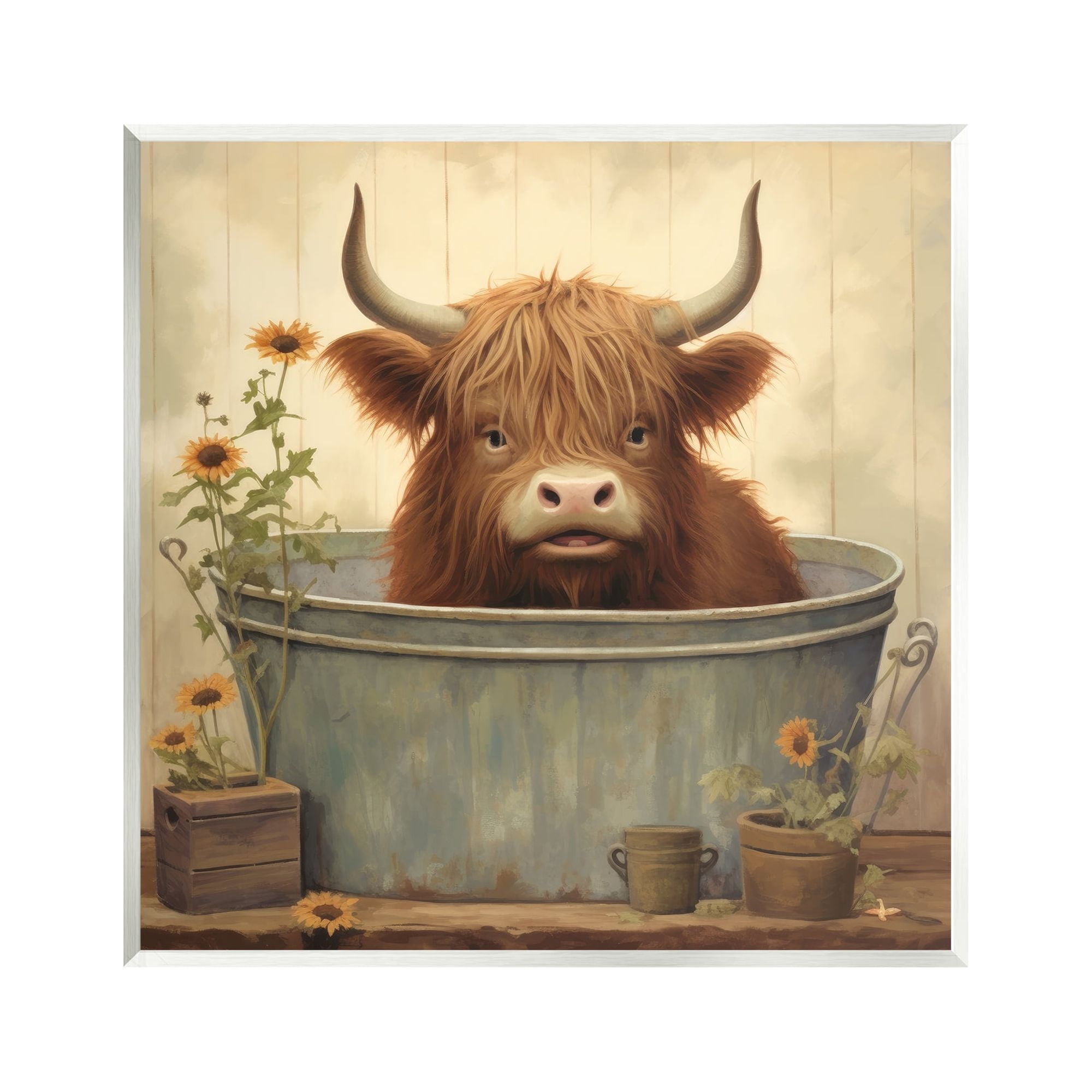 Vintage Bath Tin Cattle Canvas Art Print, 12" x 12"