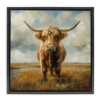 Stupell Industries Cattle on Scenic Farm Animals Painting Black Floater Framed Canvas Art Print Wall Art, 18 x 18