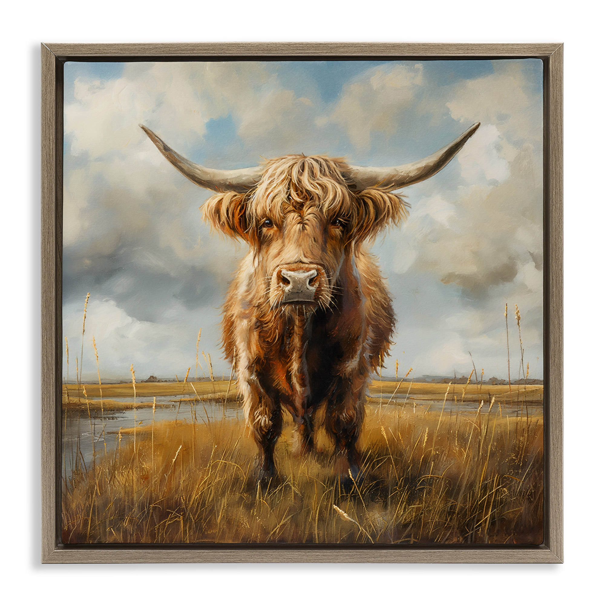 Stupell Industries Cattle on Scenic Farm Animals Painting Brown Floater Framed Canvas Art Print Wall Art, 25 x 25