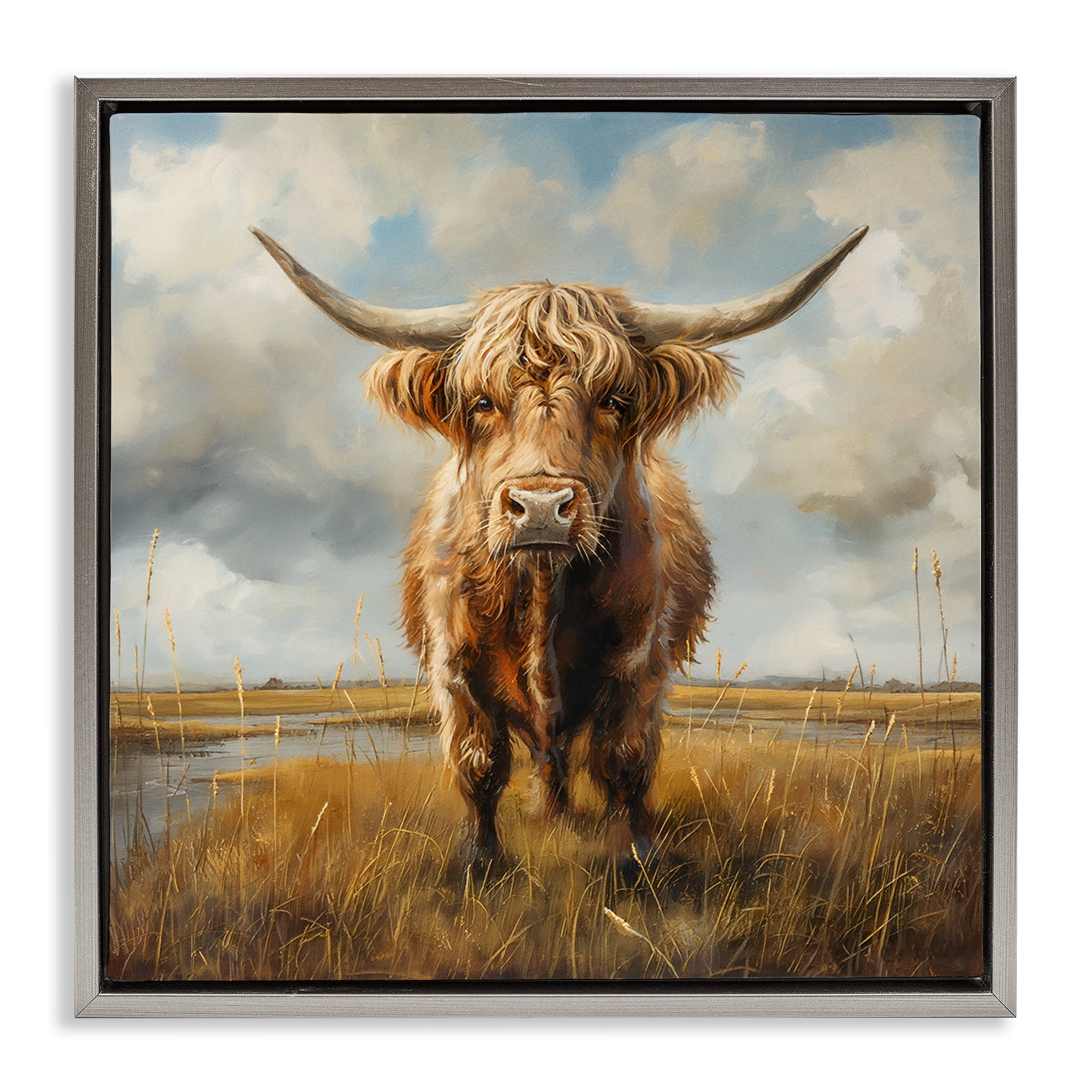 Stupell Industries Cattle on Scenic Farm Animals Painting Gray Floater Framed Canvas Art Print Wall Art, 25 x 25