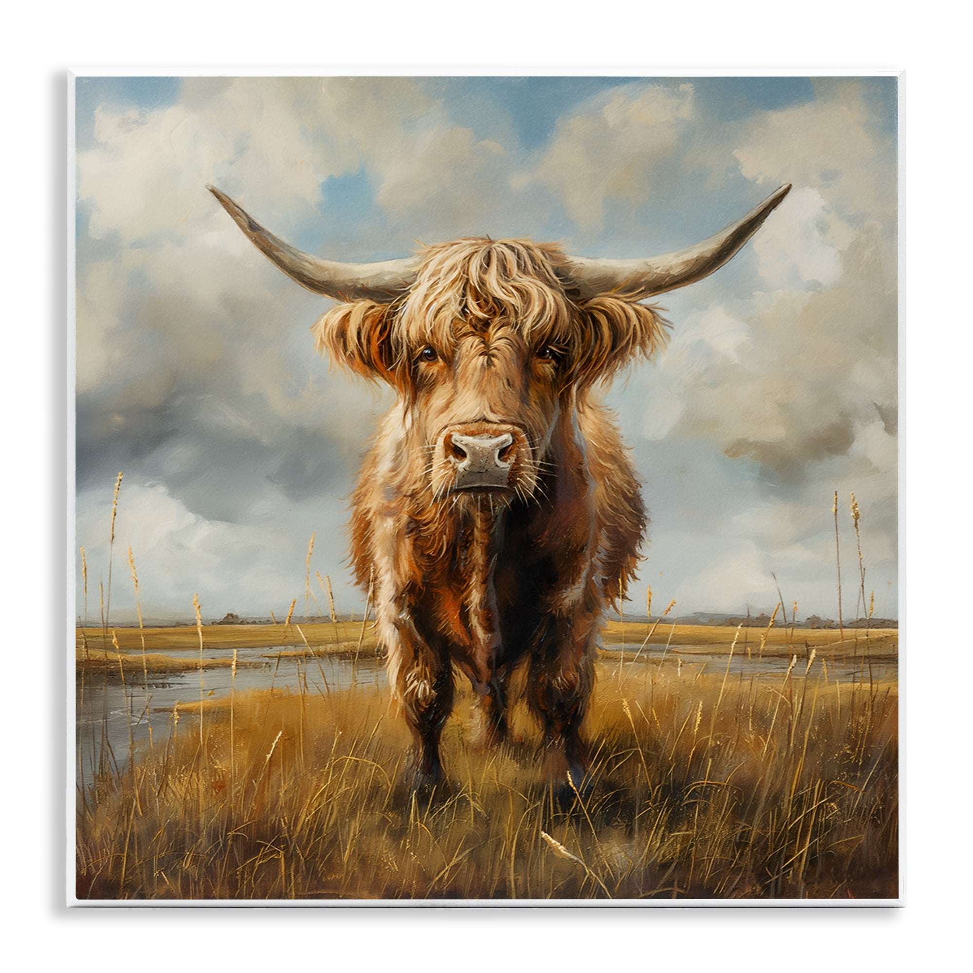 Stupell Industries Cattle on Scenic Farm Animals Painting Unframed Art Print Wall Art, 12 x 12