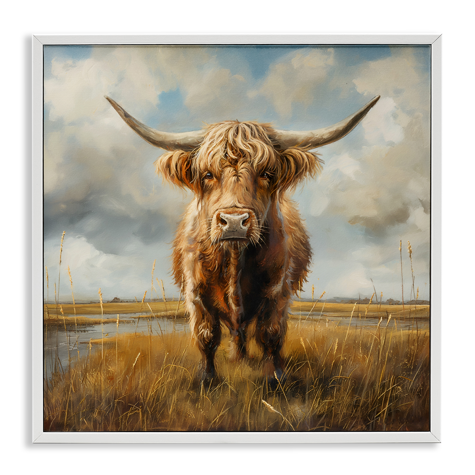 Stupell Industries Cattle on Scenic Farm Animals Painting White Framed Art Print Wall Art, 24 x 24