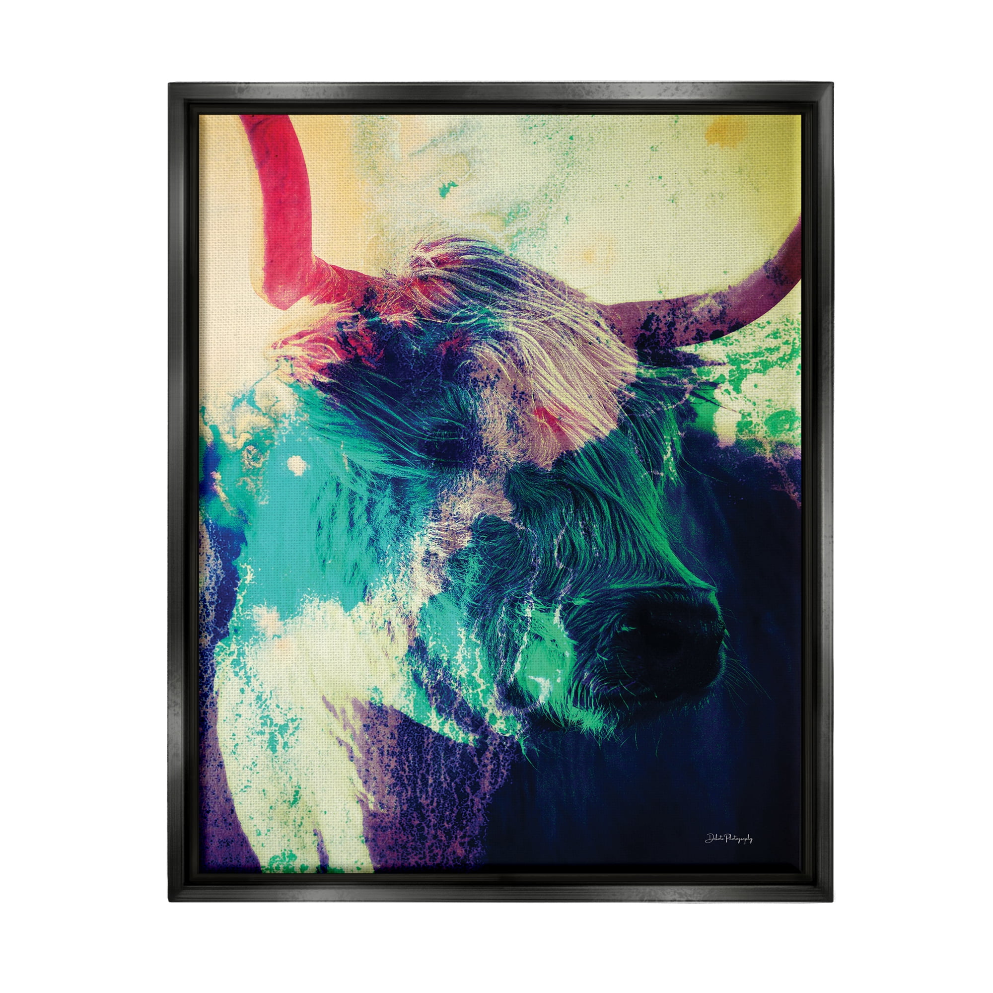 Stupell Industries Cattle with Abstract Hues Animals & Insects Painting Black Floater Framed Art Print Wall Art, 17 x 21