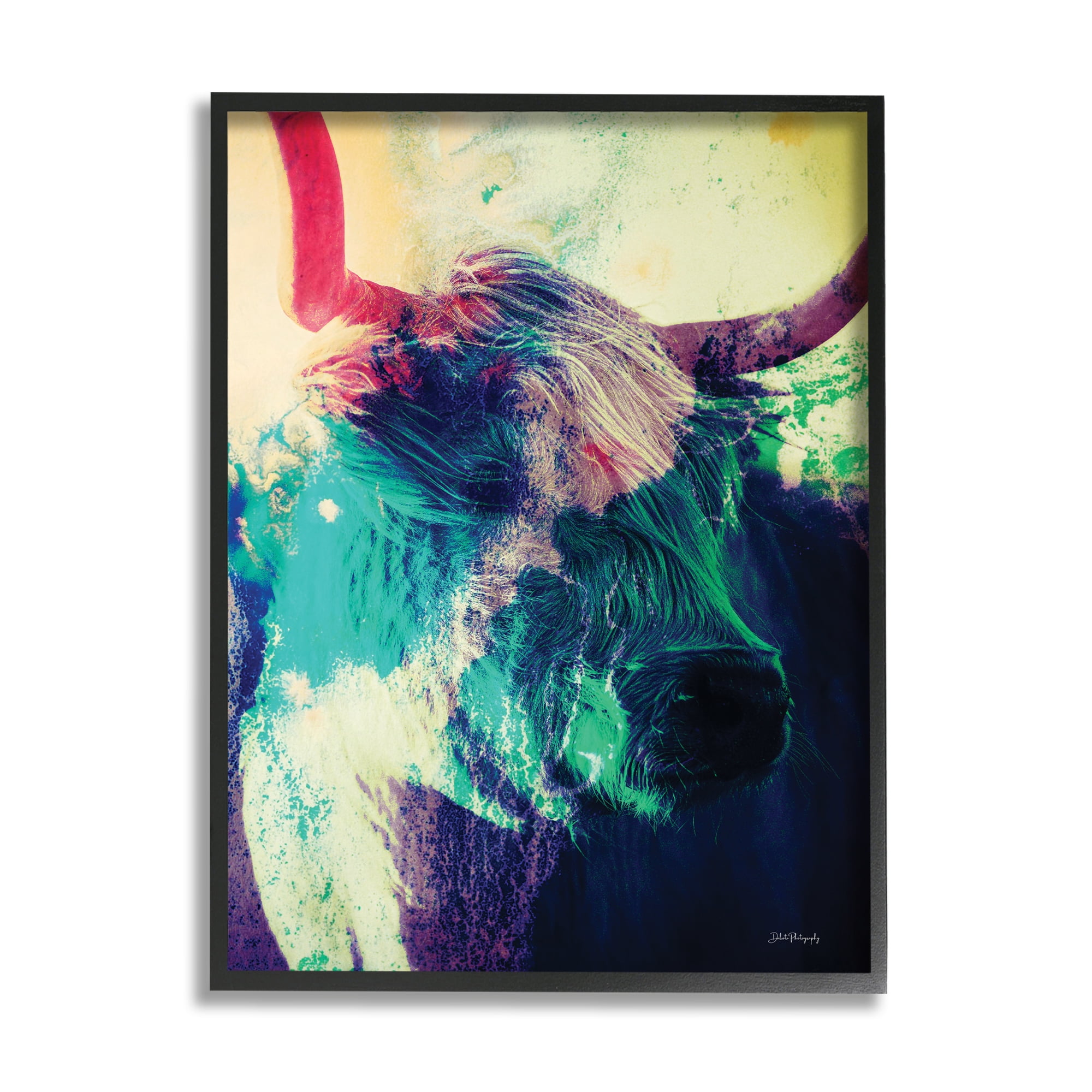 Stupell Industries Cattle with Abstract Hues Animals & Insects Painting Black Framed Art Print Wall Art, 16 x 20