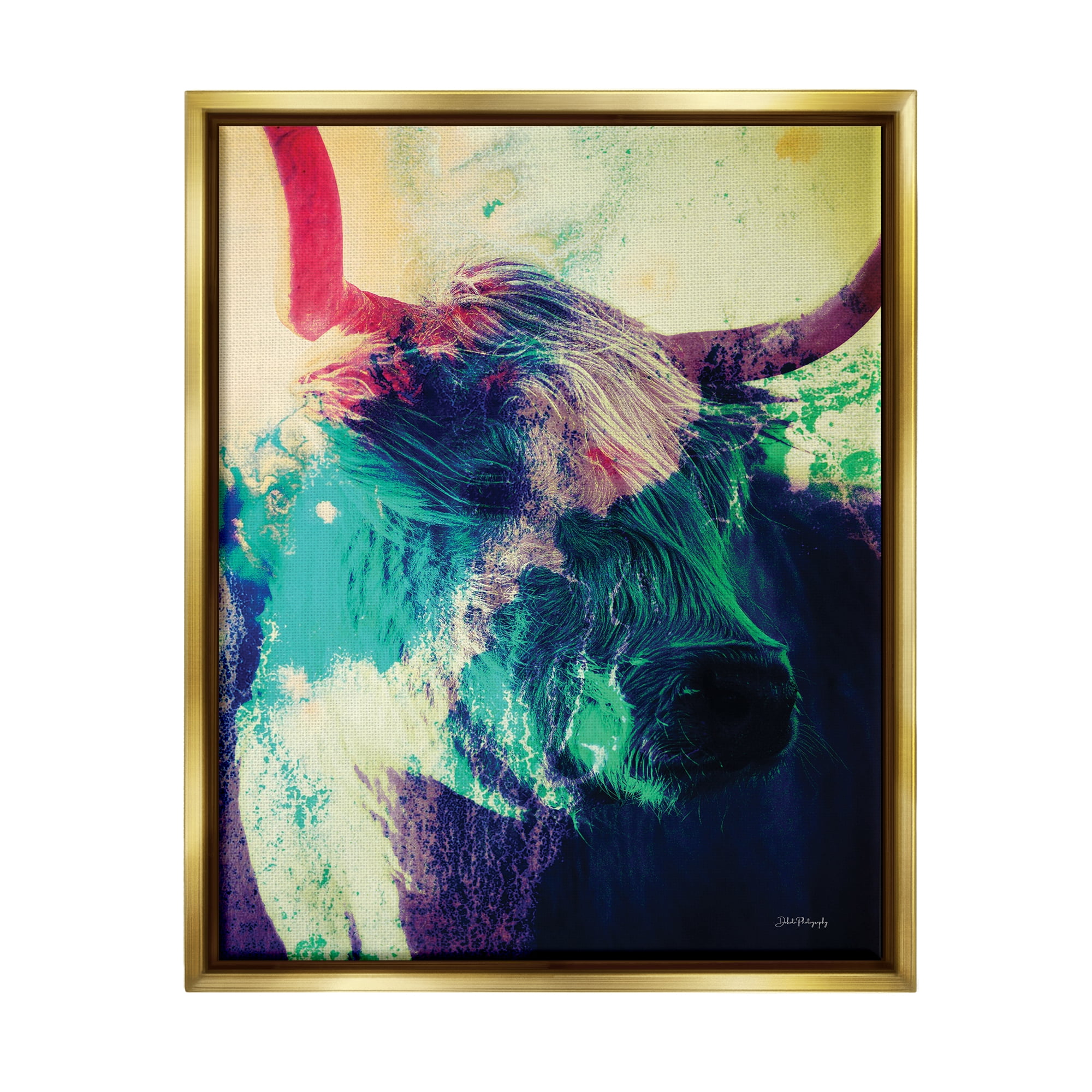 Stupell Industries Cattle with Abstract Hues Animals & Insects Painting Gold Floater Framed Art Print Wall Art, 25 x 31