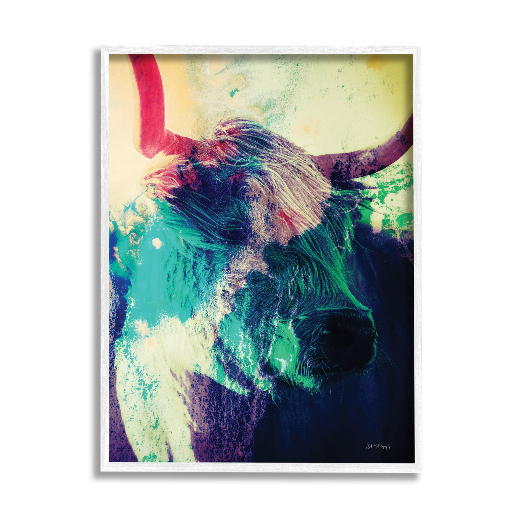 Stupell Industries Cattle with Abstract Hues Animals & Insects Painting White Framed Art Print Wall Art, 11 x 14