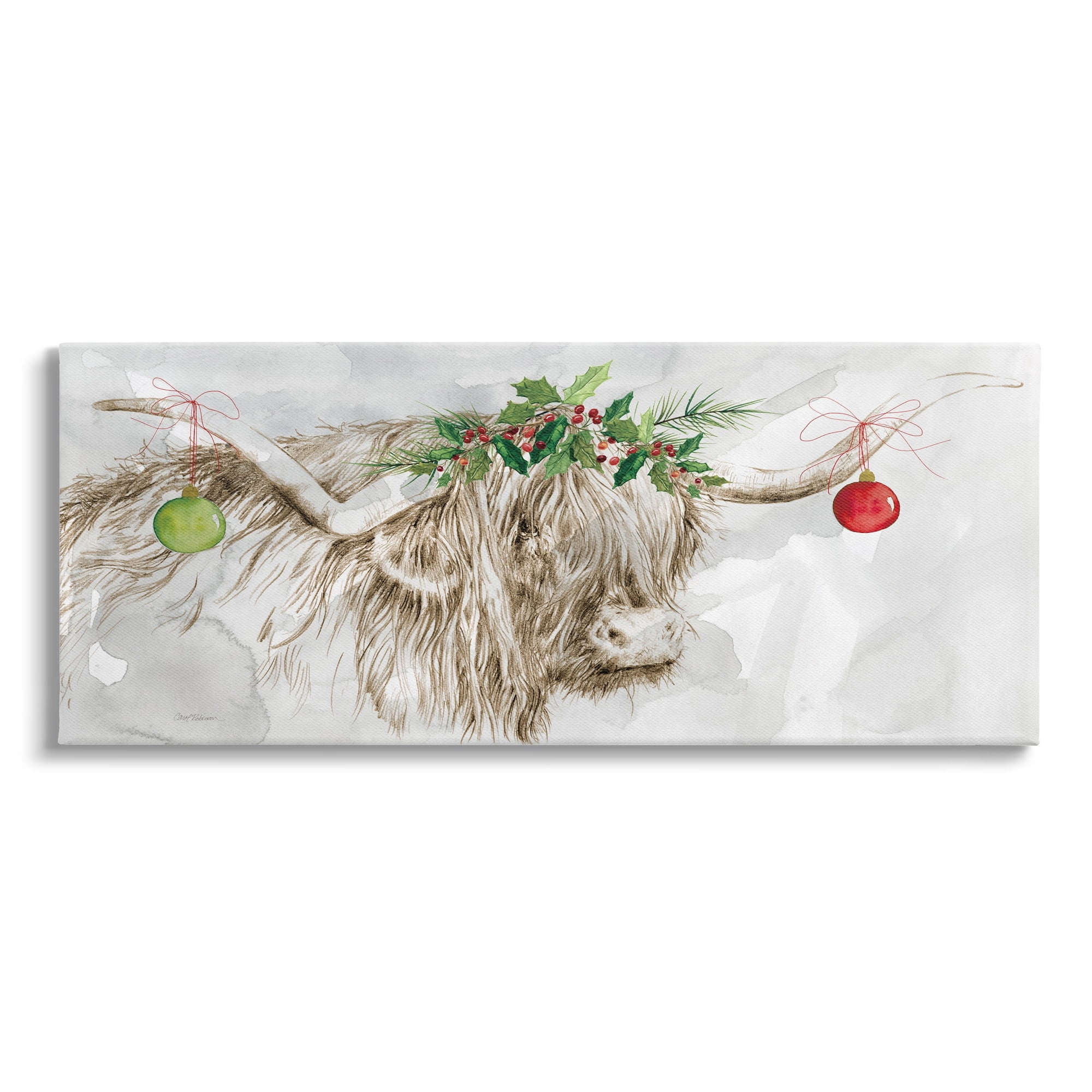 Stupell Industries Cattle with Christmas Ornaments Holiday Painting Gallery Wrapped Canvas Print Wall Art