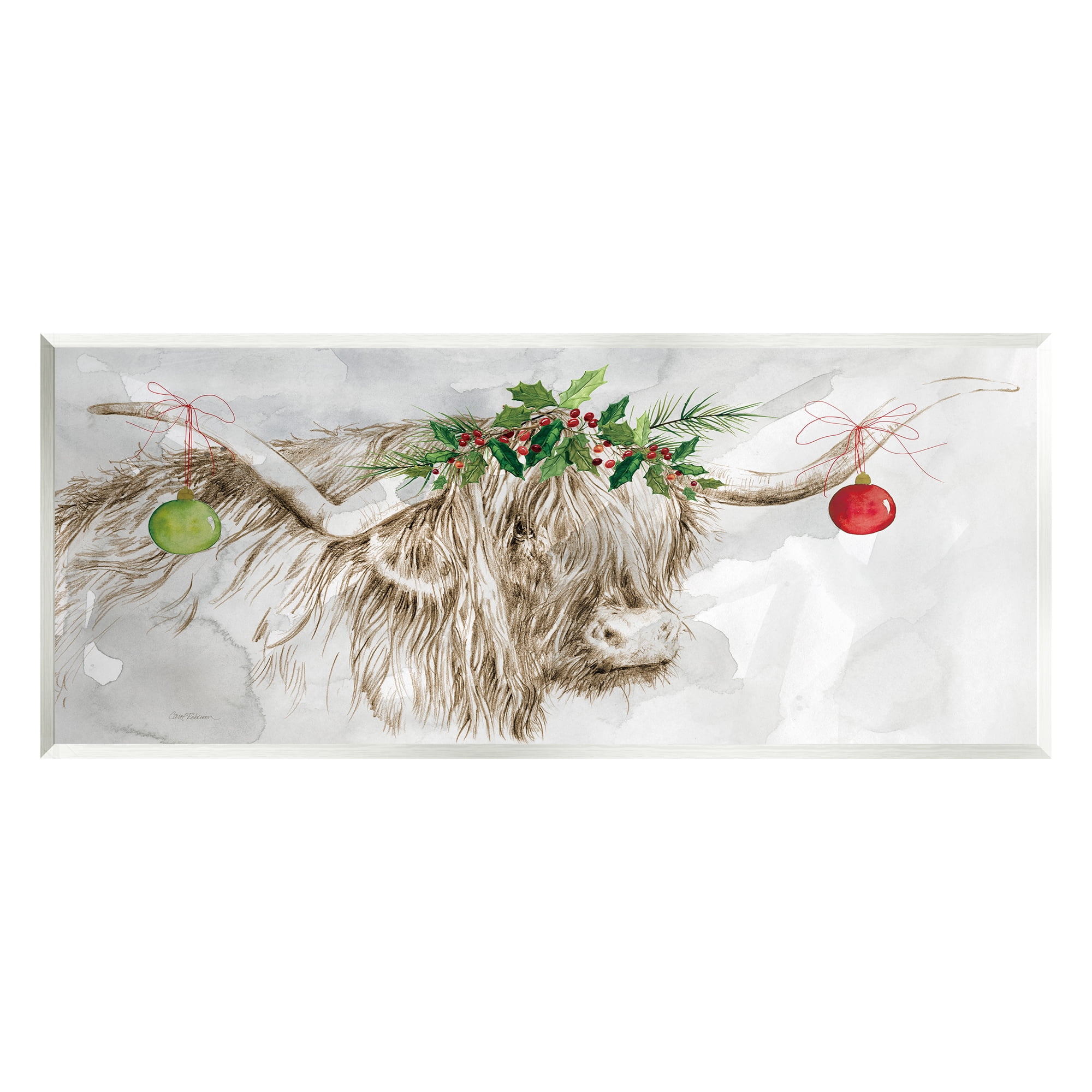 Stupell Industries Cattle with Christmas Ornaments Holiday Painting Unframed Art Print Wall Art