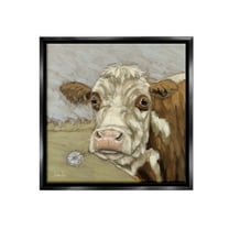 Stupell Industries Cattle with Dandelion Sprig Animals & Insects Painting Black Floater Framed Canvas Art Print Wall Art, 18 x 18
