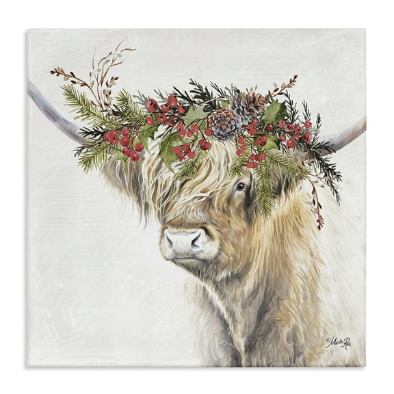 Stupell Industries Cattle with Seasonal Berries Animals & Insects Painting Gallery Wrapped Canvas Art Print Wall Art, 17 x 17