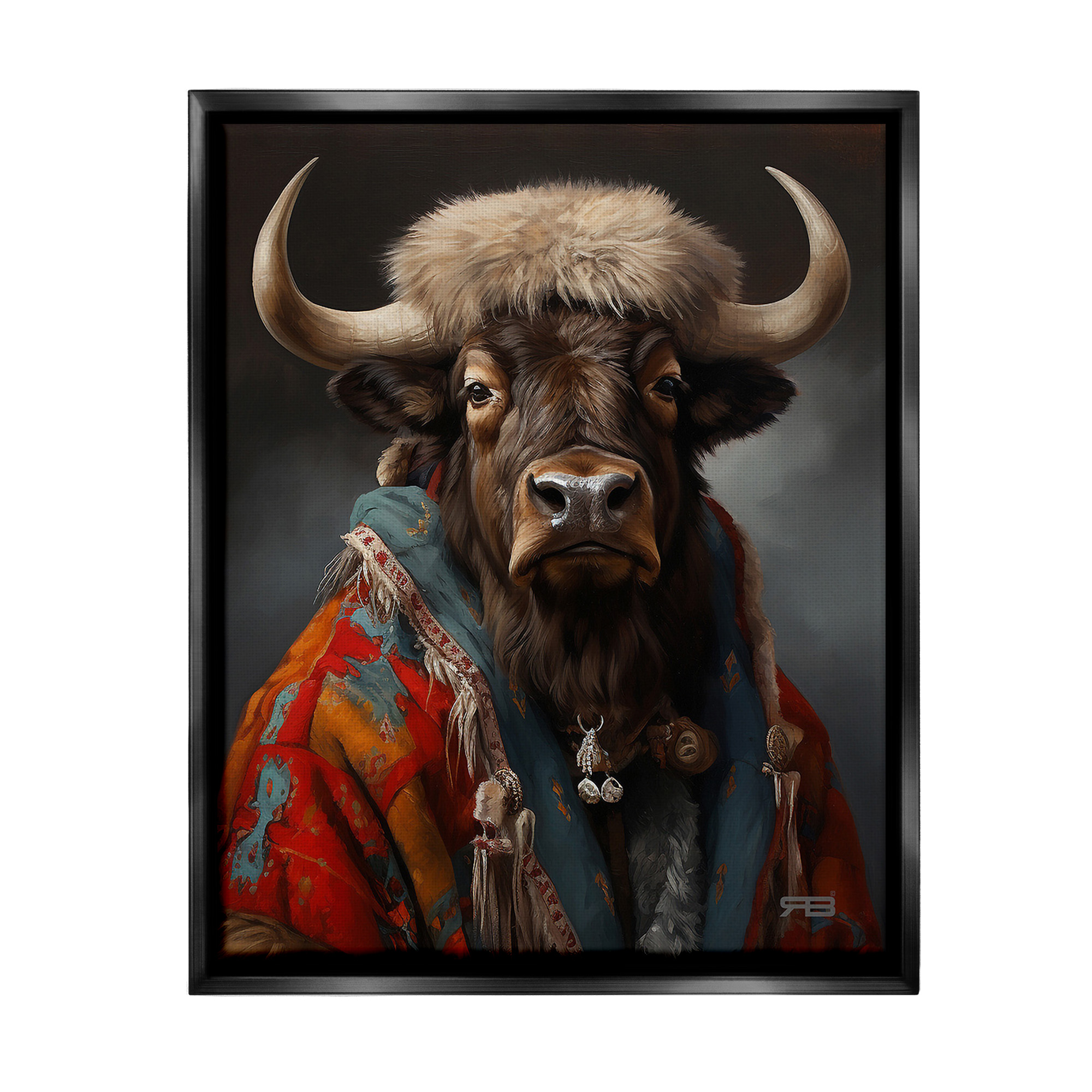 Stupell Industries Cattle with Traditional Clothing Animals & Insects Painting Black Floater Framed Canvas Art Print Wall Art, 25 x 31