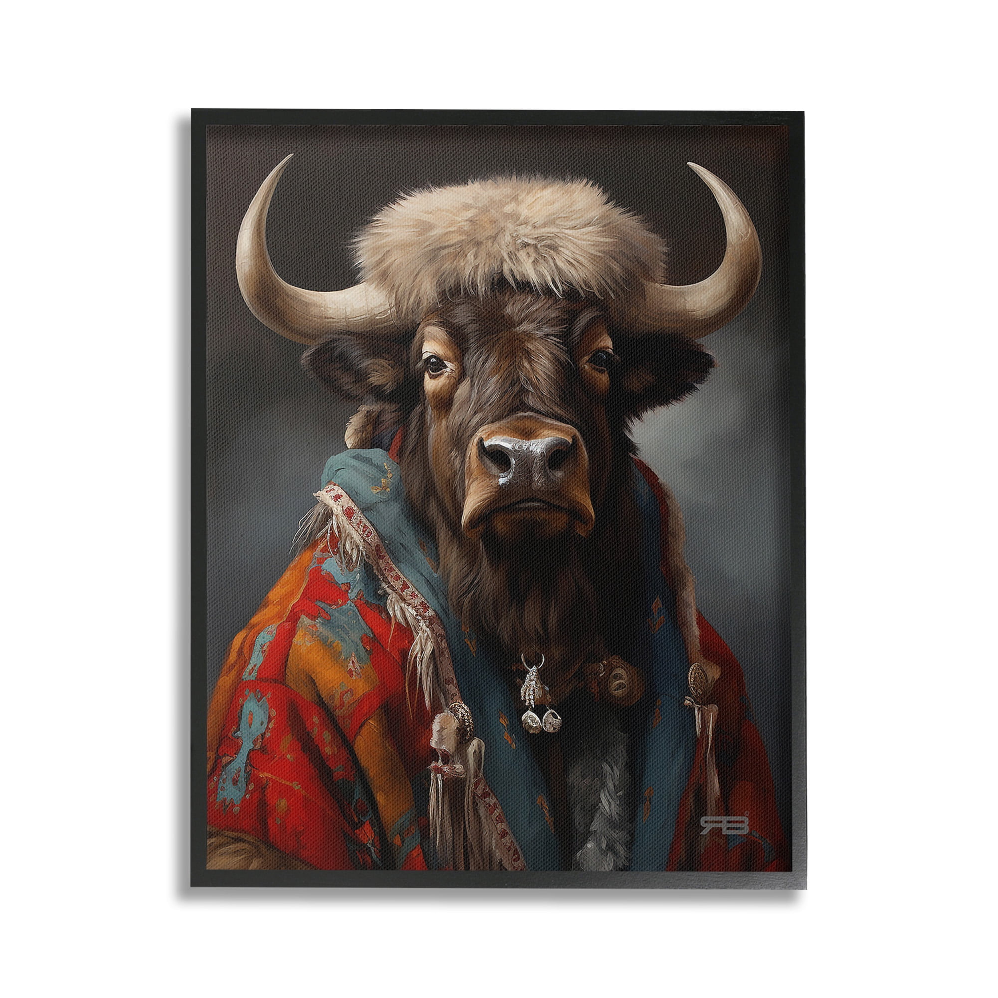 Stupell Industries Cattle with Traditional Clothing Animals & Insects Painting Black Framed Art Print Wall Art, 24 x 30