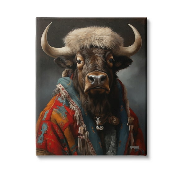 Stupell Industries Cattle with Traditional Clothing Animals & Insects Painting Gallery Wrapped Canvas Art Print Wall Art, 16 x 20