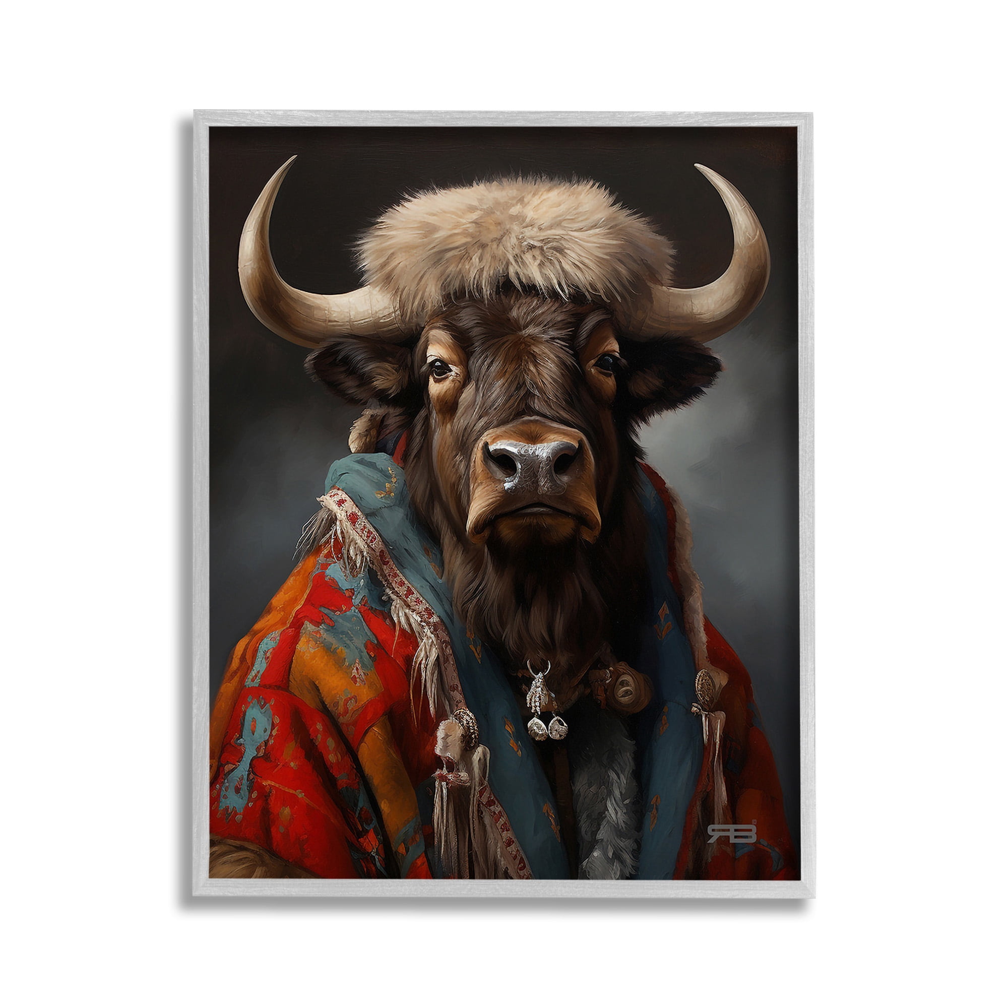 Stupell Industries Cattle with Traditional Clothing Animals & Insects Painting Gray Framed Art Print Wall Art, 11 x 14