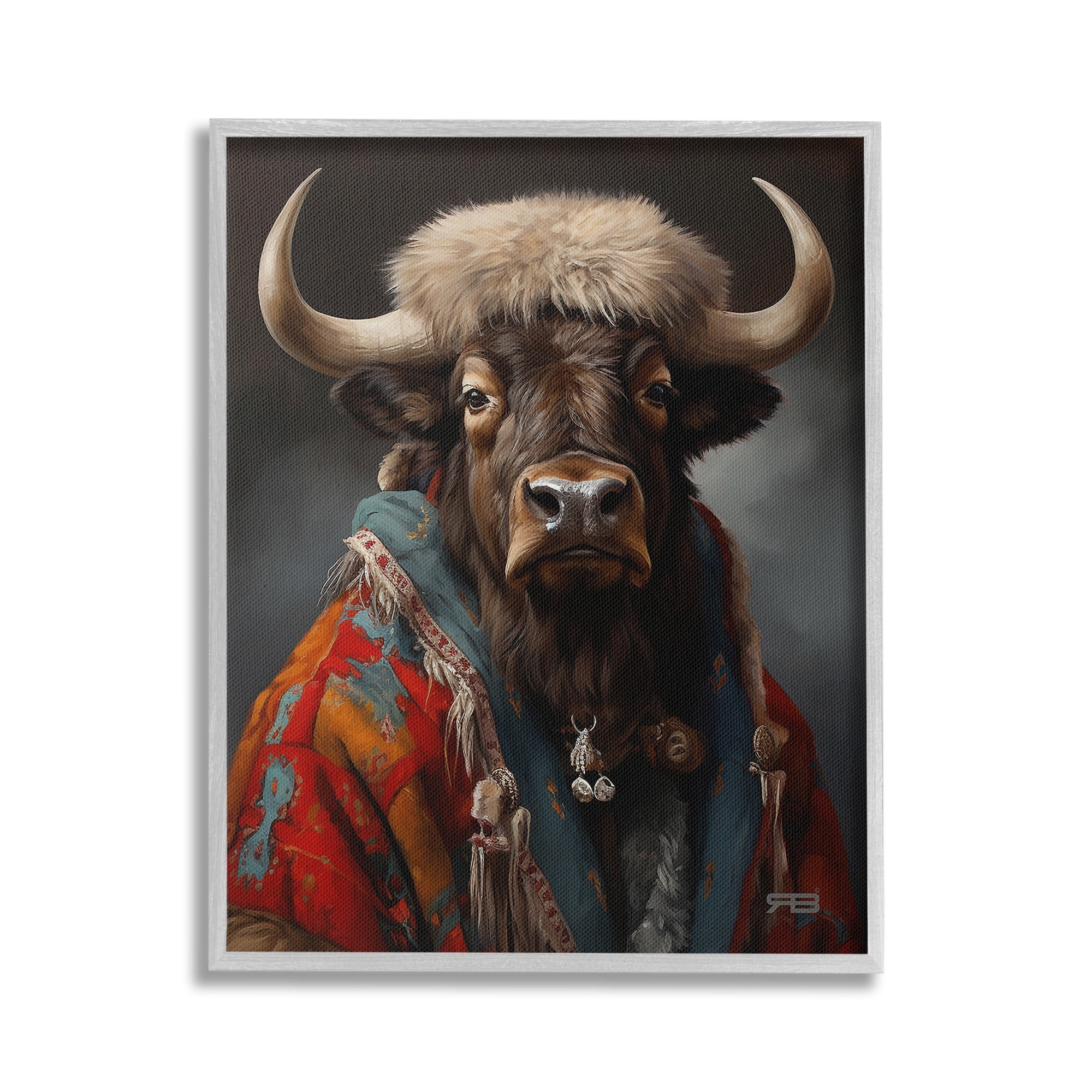 Stupell Industries Cattle with Traditional Clothing Animals & Insects Painting Gray Framed Art Print Wall Art, 16 x 20