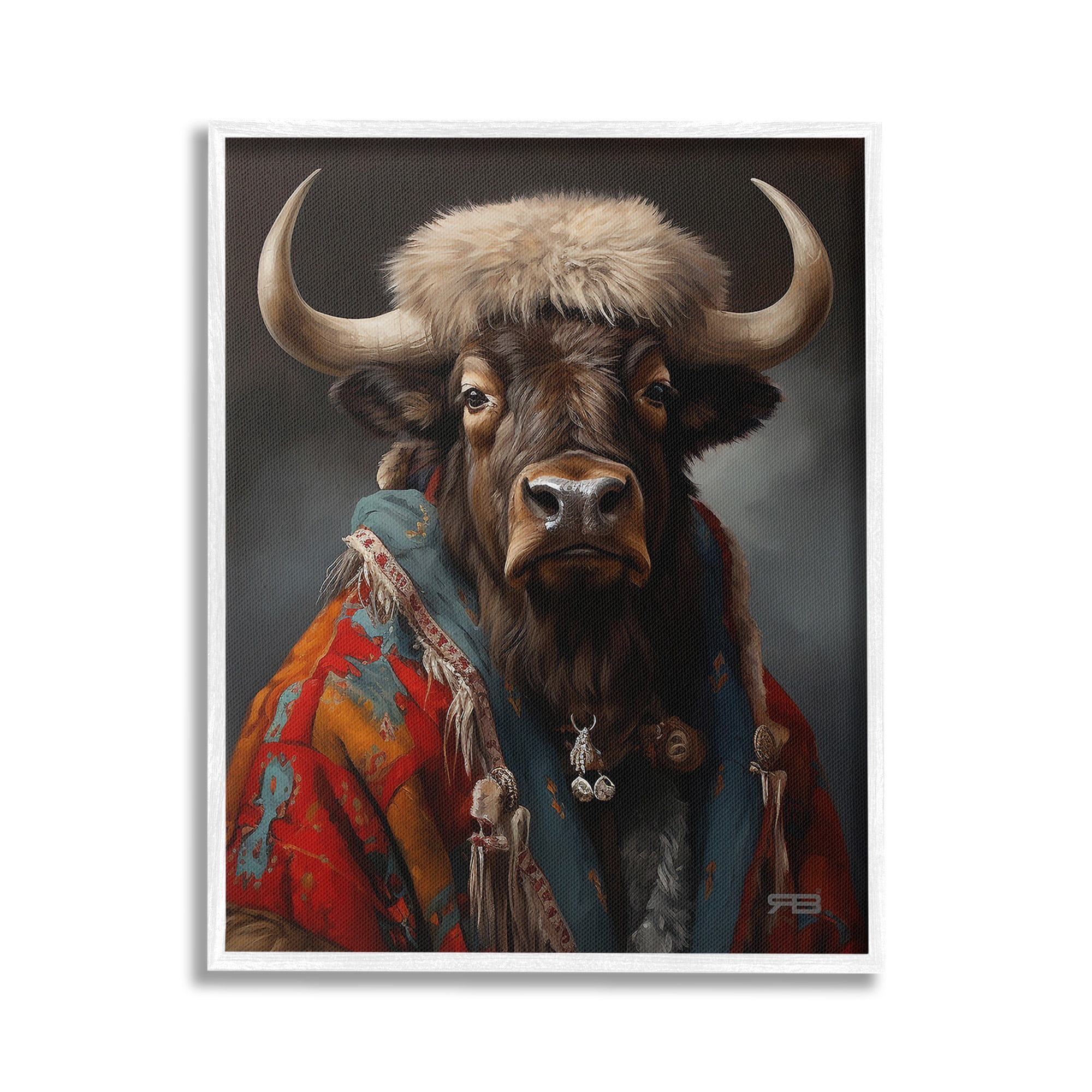 Stupell Industries Cattle with Traditional Clothing Animals & Insects Painting White Framed Art Print Wall Art, 16 x 20