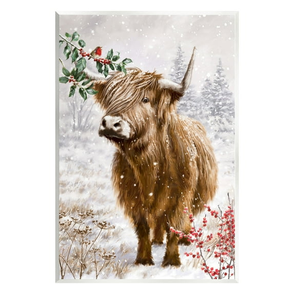 Stupell Industries Cattle with Winter Berries Animals & Insects Painting Unframed Art Print Wall Art, 10 x 15