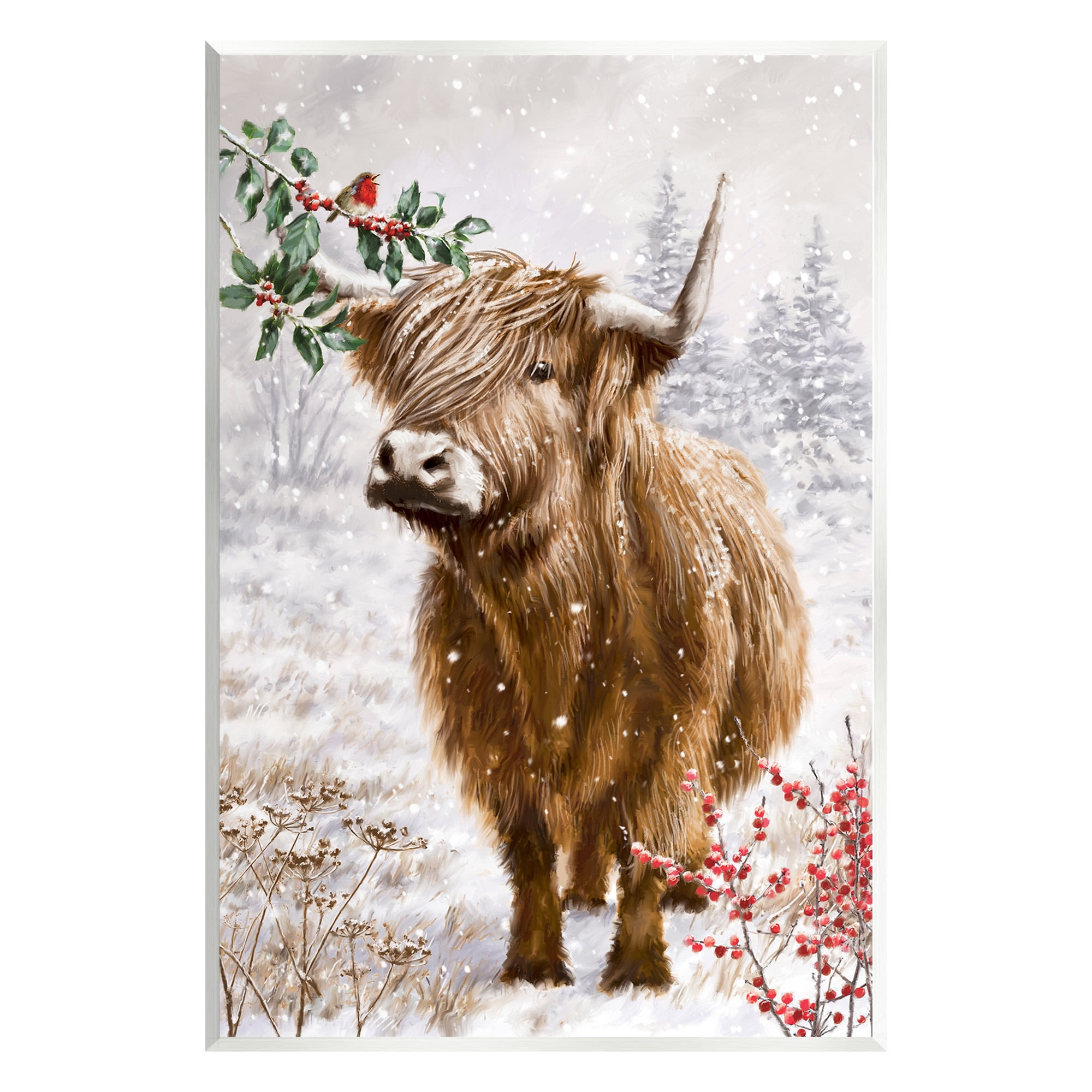 Stupell Industries Cattle with Winter Berries Animals & Insects Painting Unframed Art Print Wall Art, 13 x 19