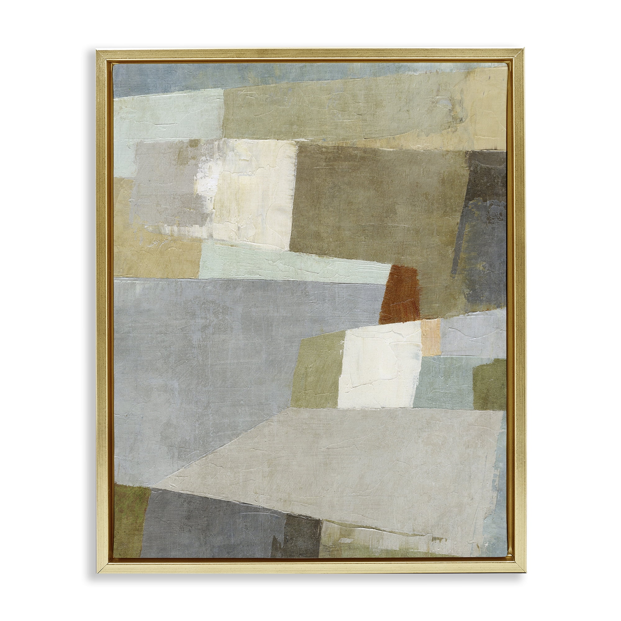 Stupell Industries Causeway Neutral Geometrics Gold Framed Floater Canvas Wall Art, design by Suzanne Nicoll