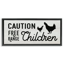Stupell Industries Caution Free Range Children Animals & Insects Painting Black Floater Framed Canvas Art Print Wall Art, 25 x 11