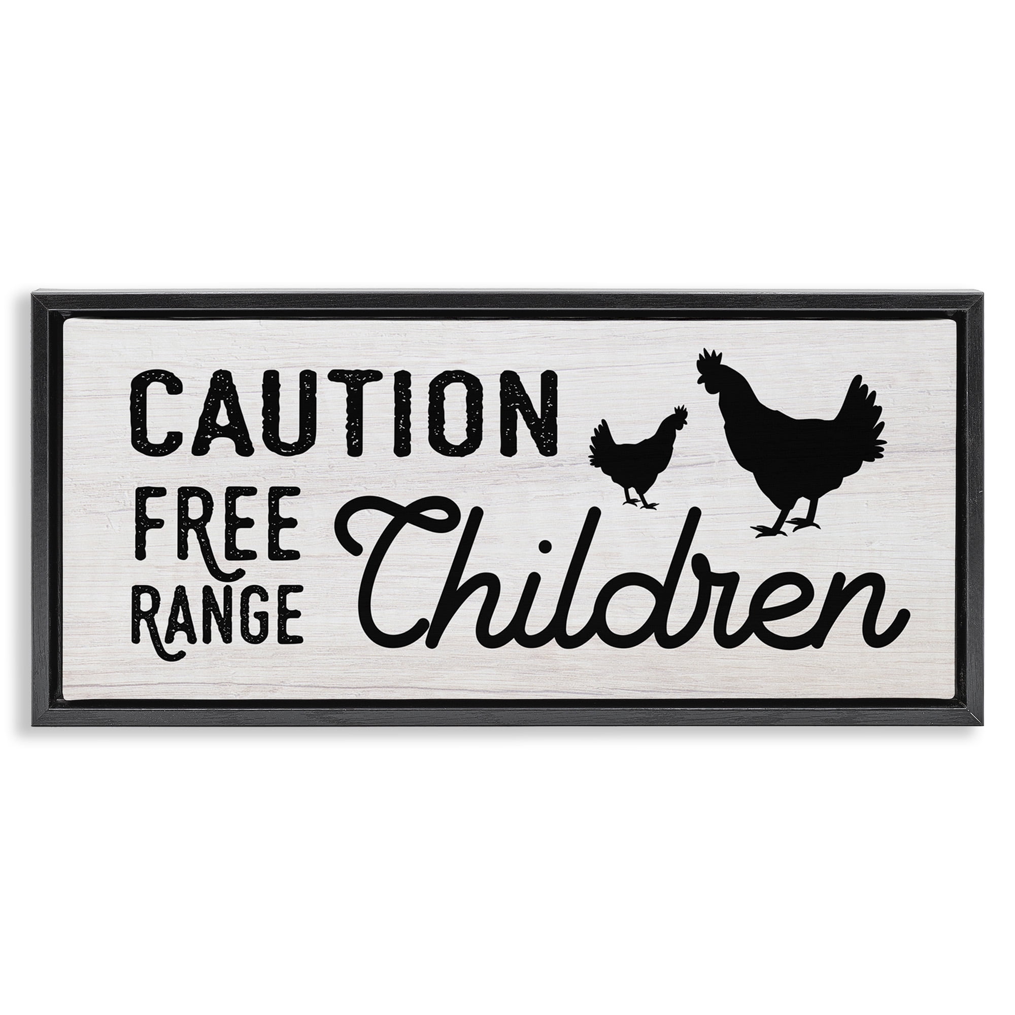 Stupell Industries Caution Free Range Children Animals & Insects Painting Black Floater Framed Canvas Art Print Wall Art, 31 x 14