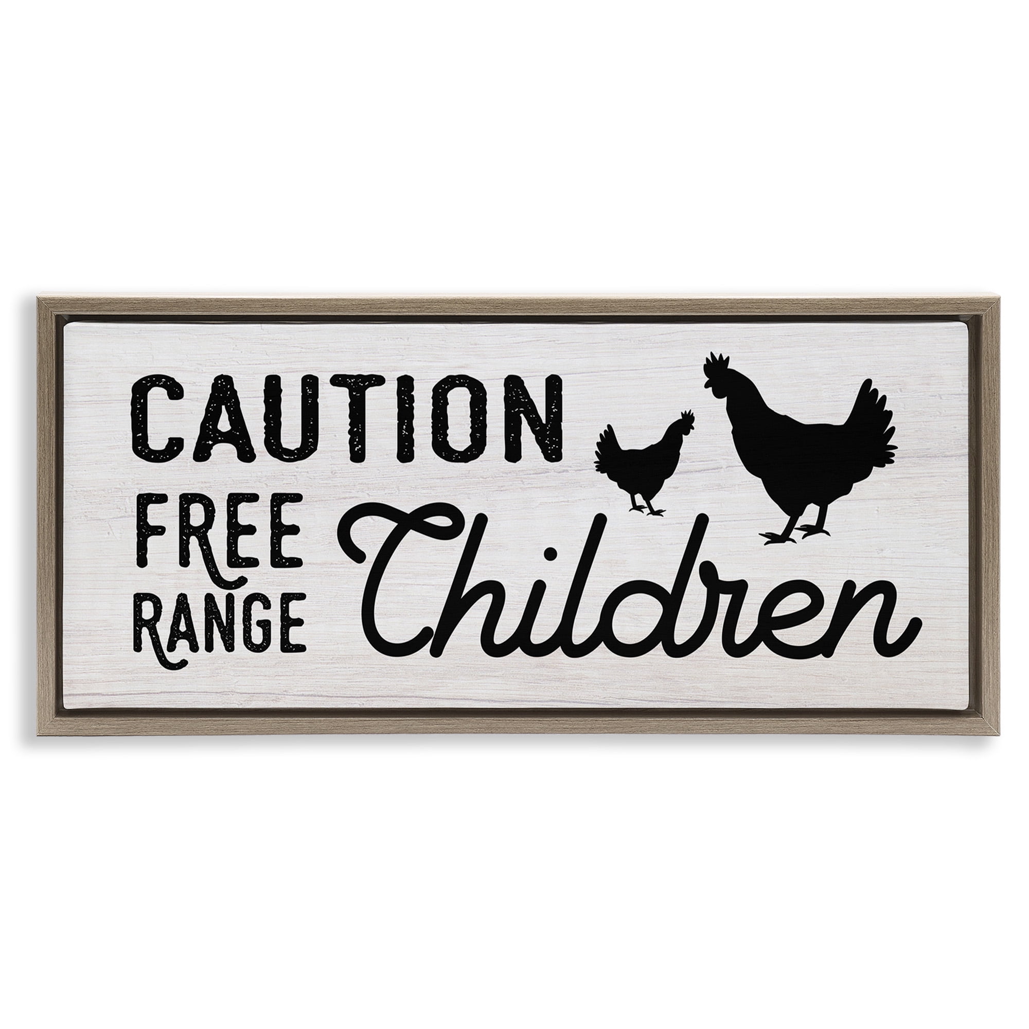 Stupell Industries Caution Free Range Children Animals & Insects Painting Brown Floater Framed Canvas Art Print Wall Art, 31 x 14