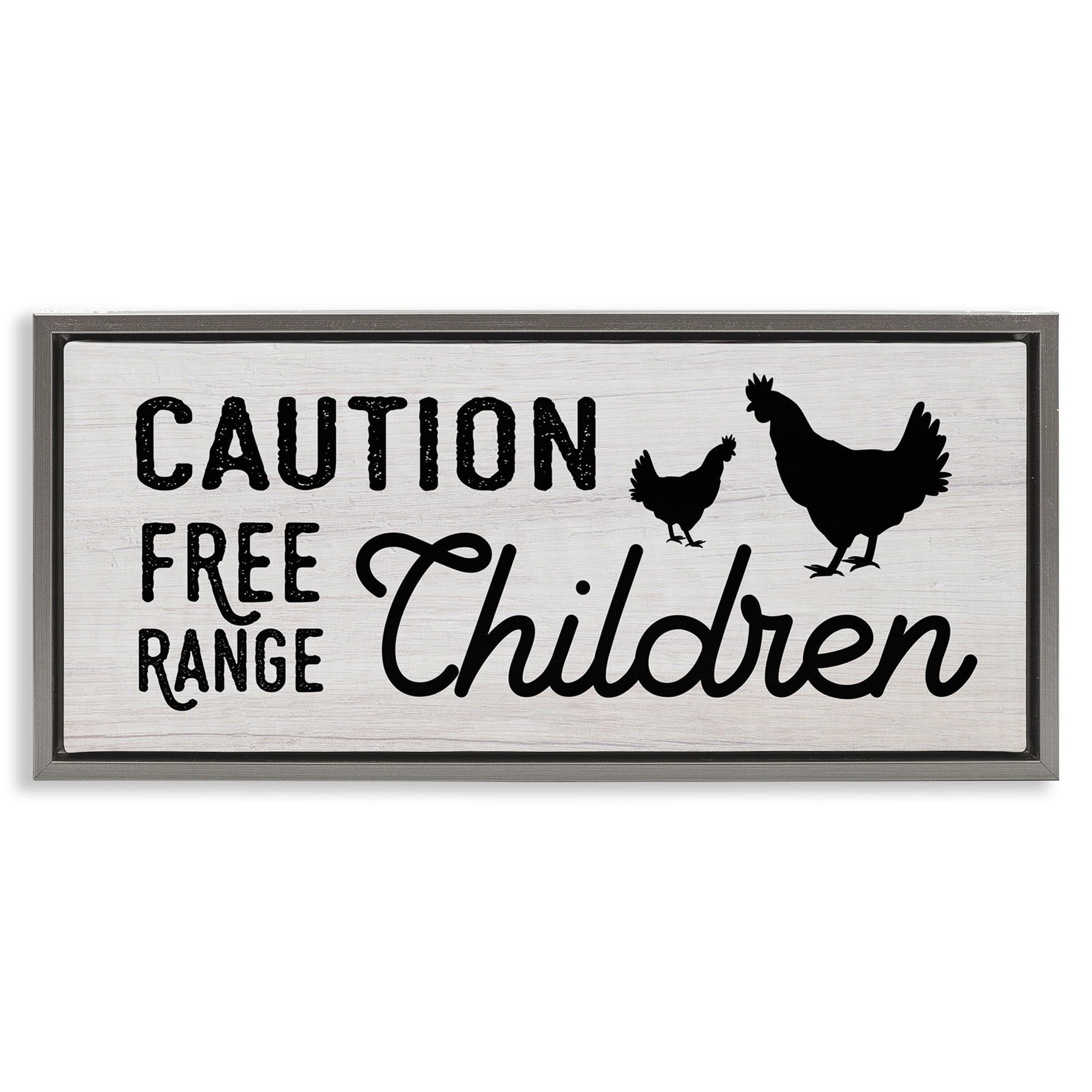Stupell Industries Caution Free Range Children Animals & Insects Painting Gray Floater Framed Canvas Art Print Wall Art, 31 x 14