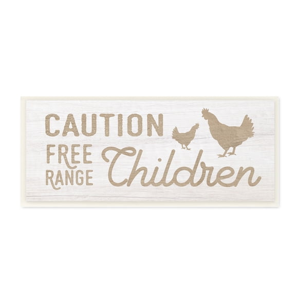 Stupell Industries Caution Free Range Children Sign Funny Farm Chickens, 17 x 7, Design by Daphne Polselli