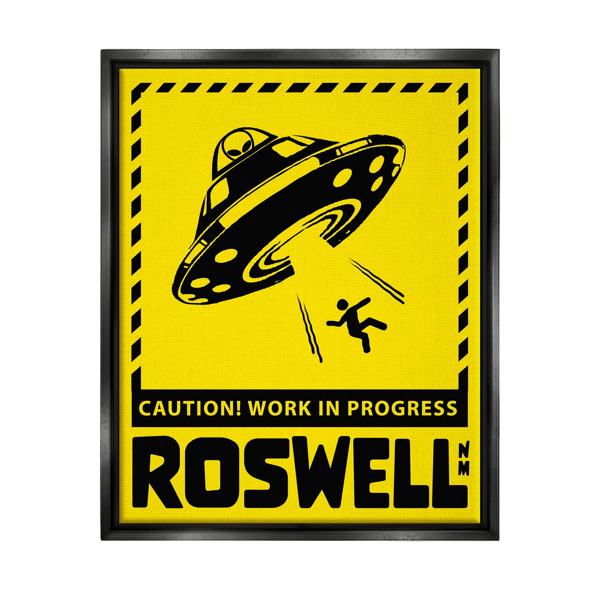 Stupell Industries Caution Roswell NM Alien UFO Travel & Places Painting Black Floater Framed Art Print Wall Art
