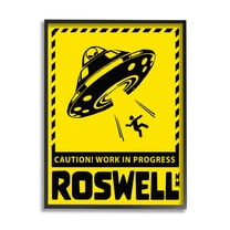 Stupell Industries Caution Roswell NM Alien UFO Travel & Places Painting Black Framed Art Print Wall Art