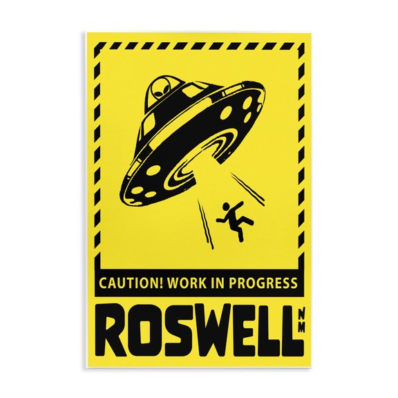 Stupell Industries Contemporary Caution Roswell NM Alien UFO Wall Plaque Art, 10 x 15, by Ziwei Li