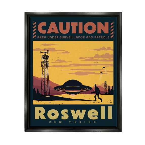 Stupell Industries Caution Roswell New Mexico UFO Travel & Places Painting Black Floater Framed Art Print Wall Art