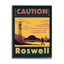 Stupell Industries Caution Roswell New Mexico UFO Travel & Places Painting Black Framed Art Print Wall Art