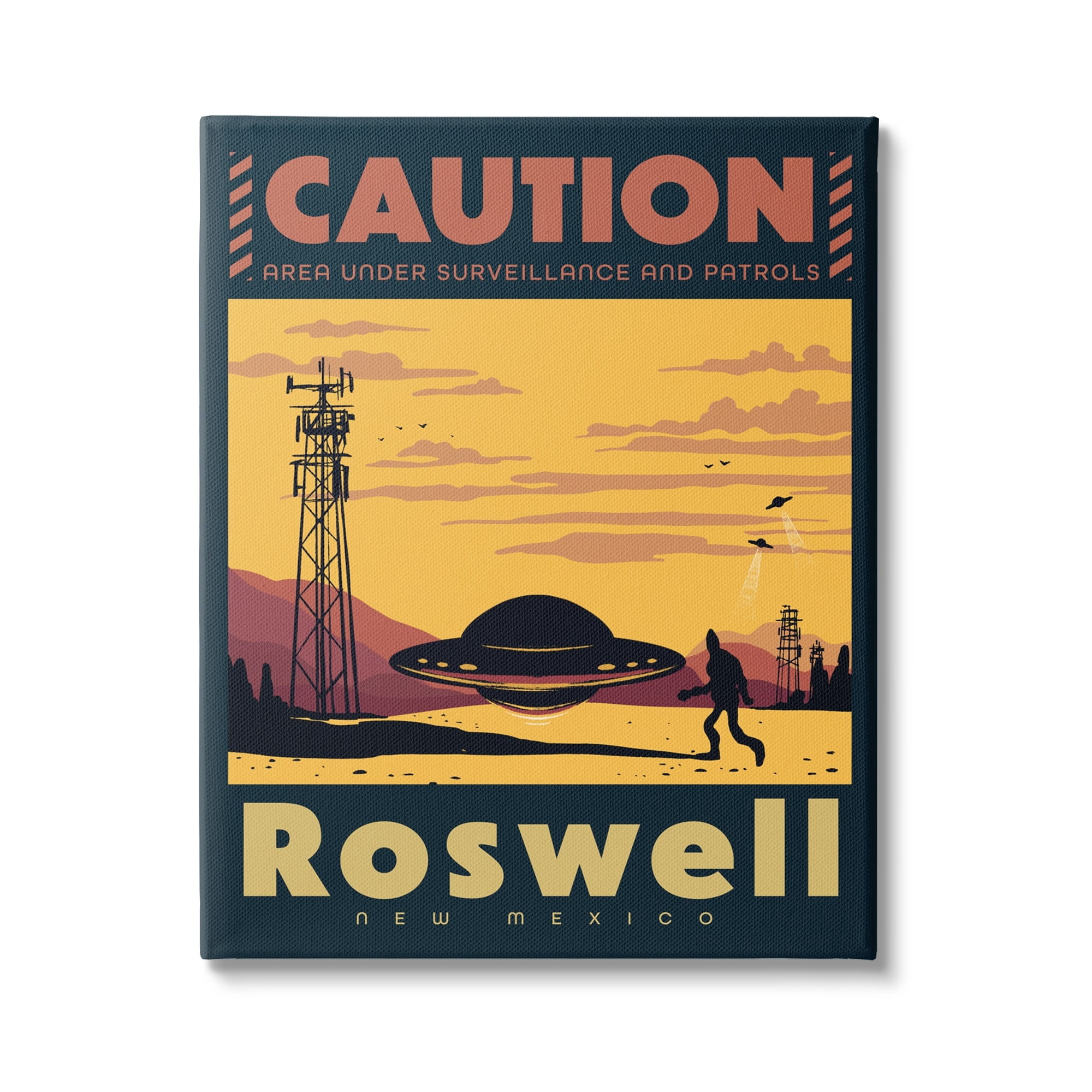 Stupell Industries Caution Roswell New Mexico UFO Travel & Places Painting Gallery Wrapped Canvas Print Wall Art